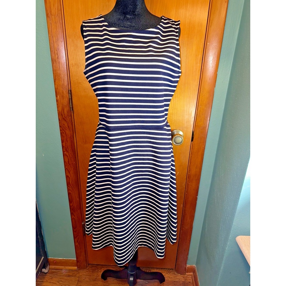 Talbots‎ Size Large Sleeveless Dress Navy White Stripe Nautical Summer